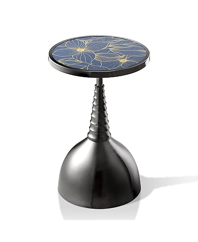 Furniture of America Knoll 16 Iron Round End Table with Botanical Print Top and Dome Base