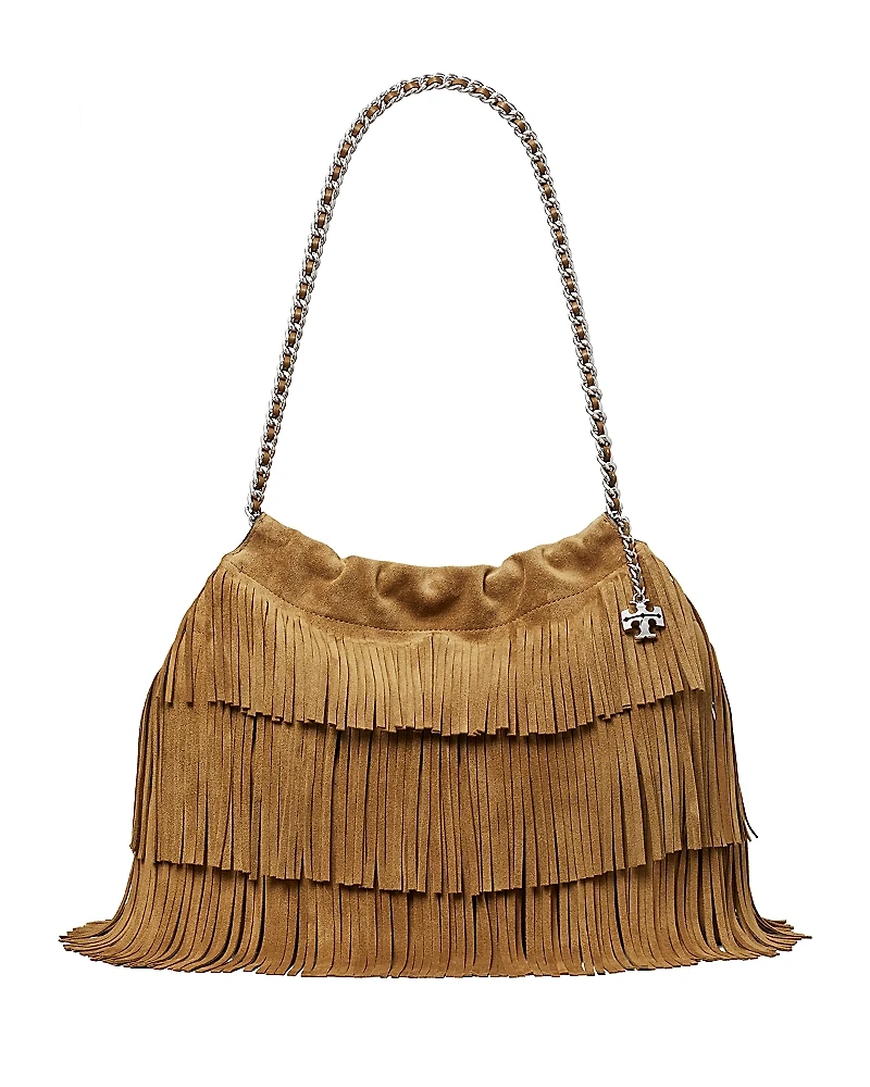 Tory Burch Fleming Suede Fringe Hobo Bag