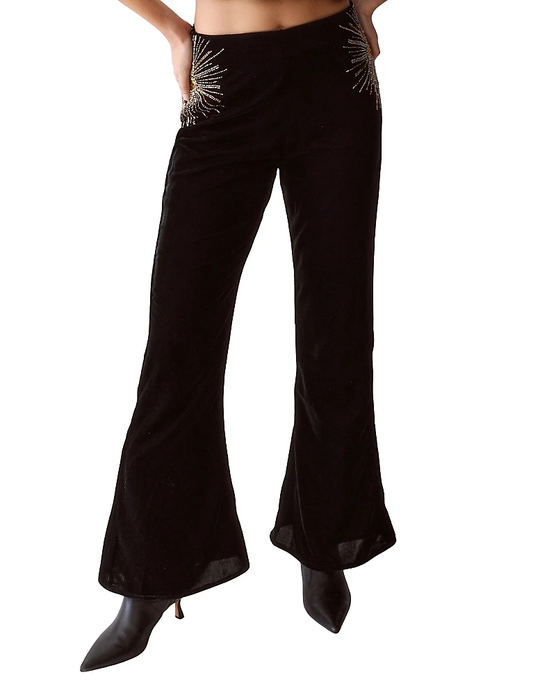 Nasty Gal Star Embellished Velvet Flared Pants