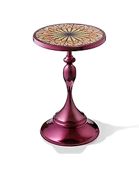 Furniture of America Knoll 16 Iron Round End Table with Geometric Pattern Top and Trumpet Base