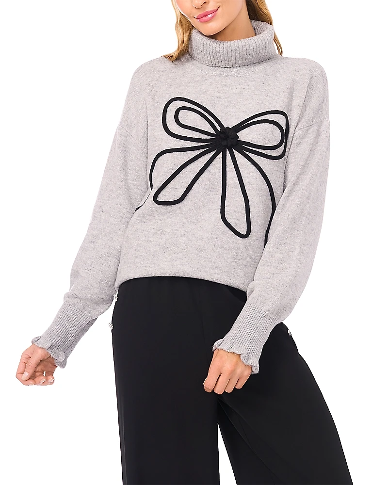 CeCe Embroidered Ribbon Turtleneck Sweater