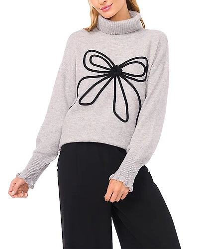 CeCe Embroidered Ribbon Turtleneck Sweater