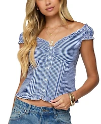 Edikted Dorothie Gingham Button Up Top