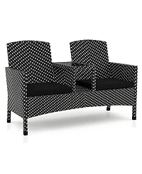 Furniture of America Outdoor Pe Wicker Patio Conversation Loveseat with Built-in Glass End Table