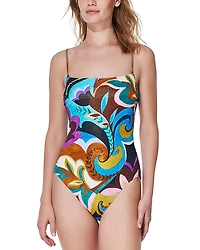Gottex Chain Strap Shimmer Print One Piece Swimsuit