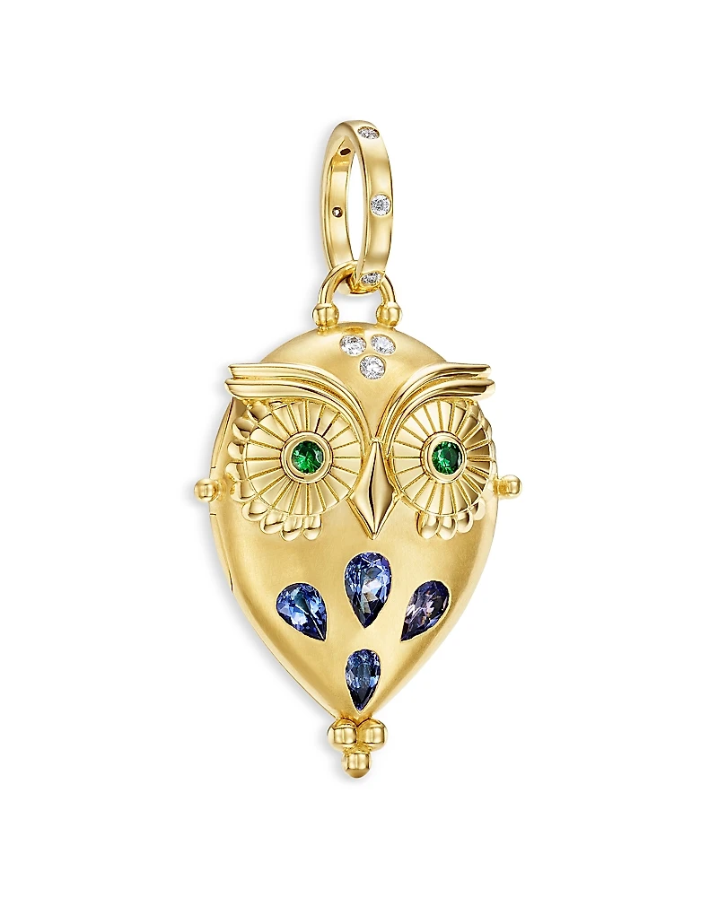 Temple St. Clair 18K Yellow Gold Fj Tanzanite, Tsavorite, & Diamond Night Owl Locket Pendant