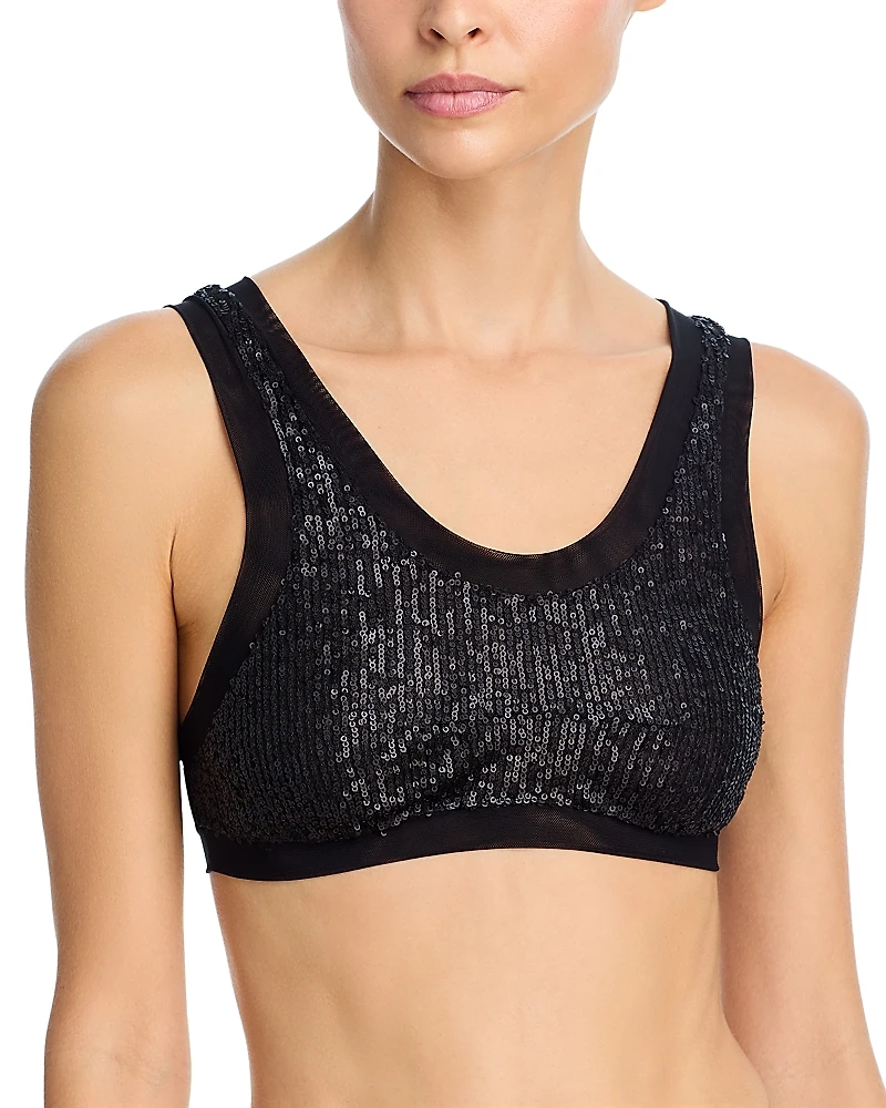 Norma Kamali Racer Sequin Swim Bra Bikini Top