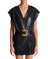 Balmain Lambskin Leather Short Belted Dress