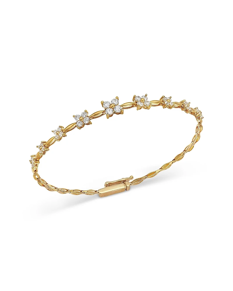 Bloomingdale's Fine Collection Diamond Flower Quad Cluster Graduated Station Bracelet