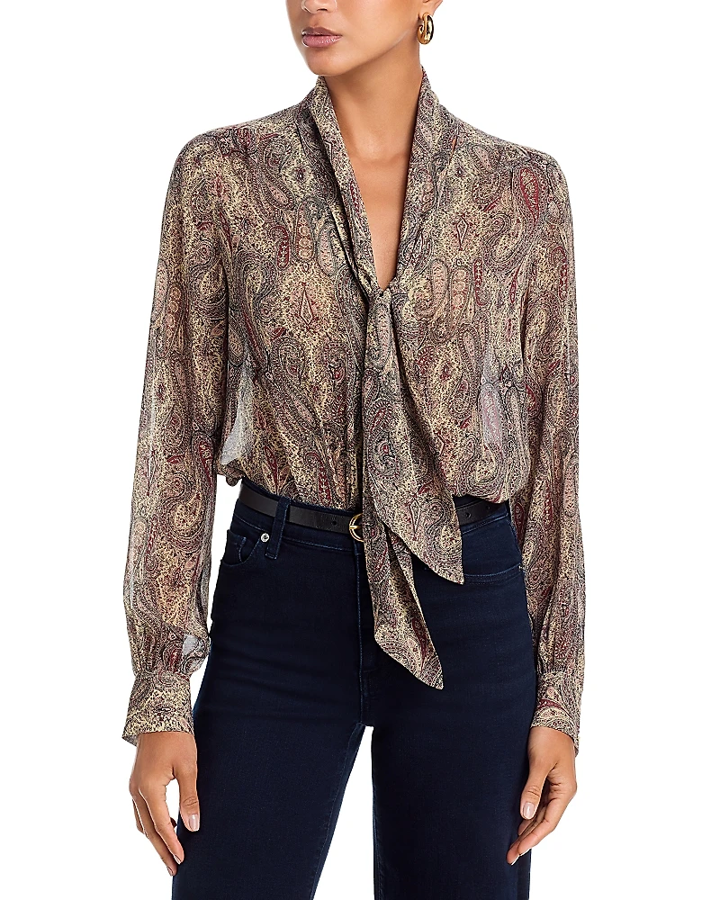 Frame The Paisley Silk Tie Blouse