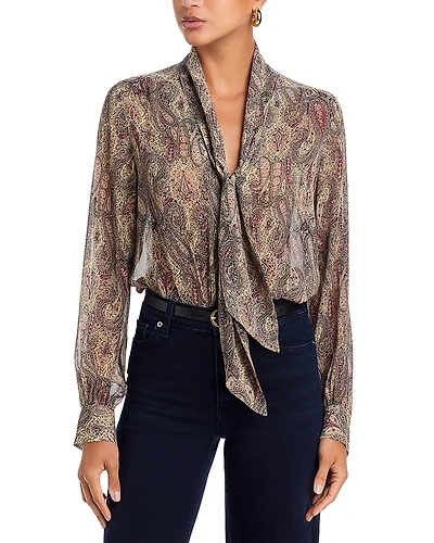 Frame The Paisley Silk Tie Blouse