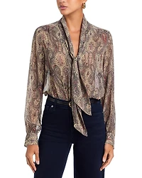 Frame The Paisley Silk Tie Blouse