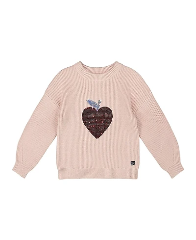 Deux par Girls' Knit Sweater with Sequin Heart