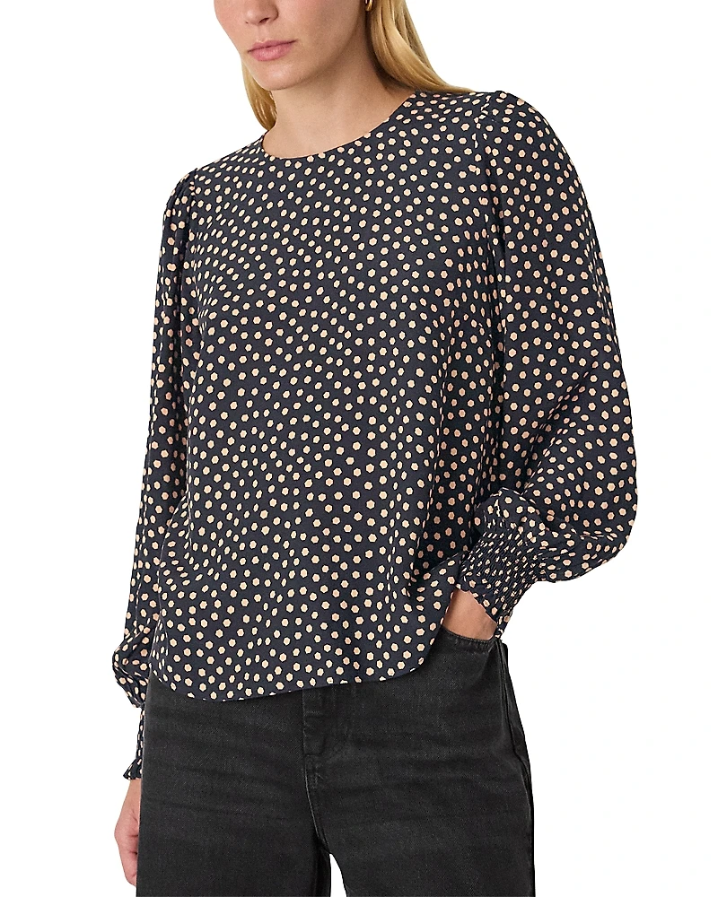Whistles Spot Shirred Cuff Blouse