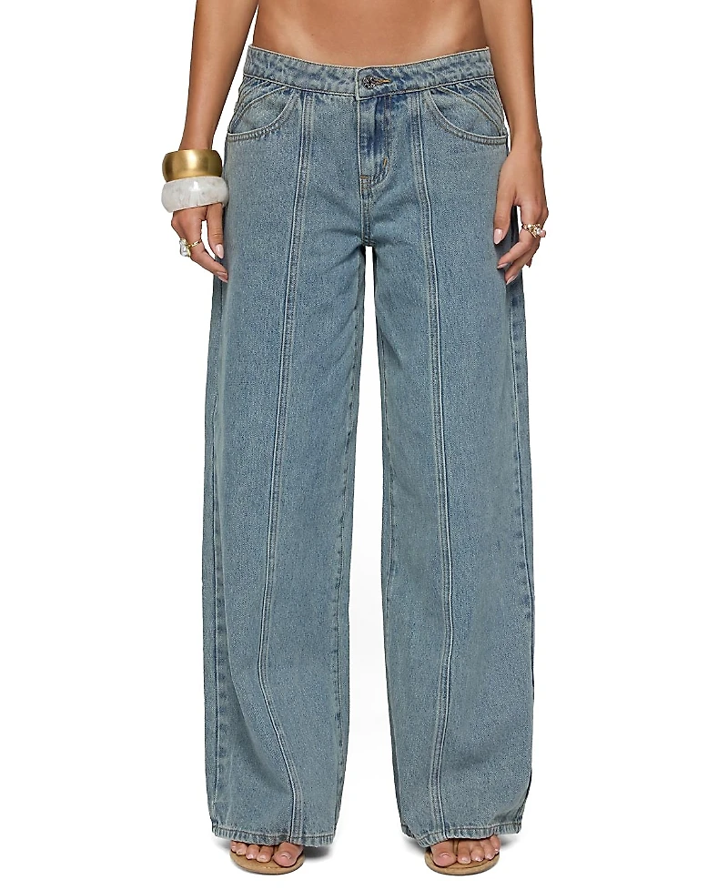 Edikted Stitch & Pleat Low Rise Medium Rinse Wash Jeans