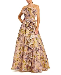 Mac Duggal Strapless Floral Jacquard Ballgown