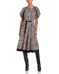 3.1 Phillip Lim Leopard Print Ruched Sleeve Midi Dress