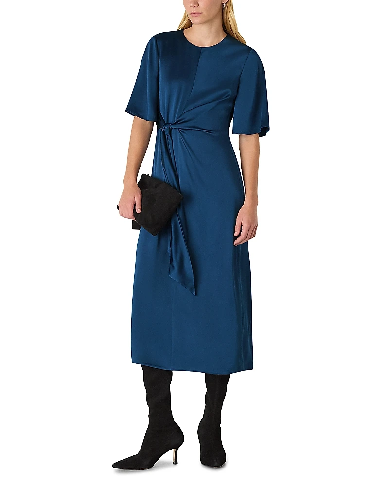Whistles Satin Twist Waist Midi Dress
