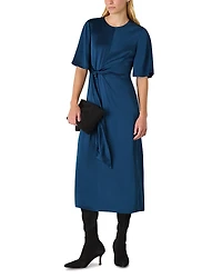 Whistles Satin Twist Waist Midi Dress