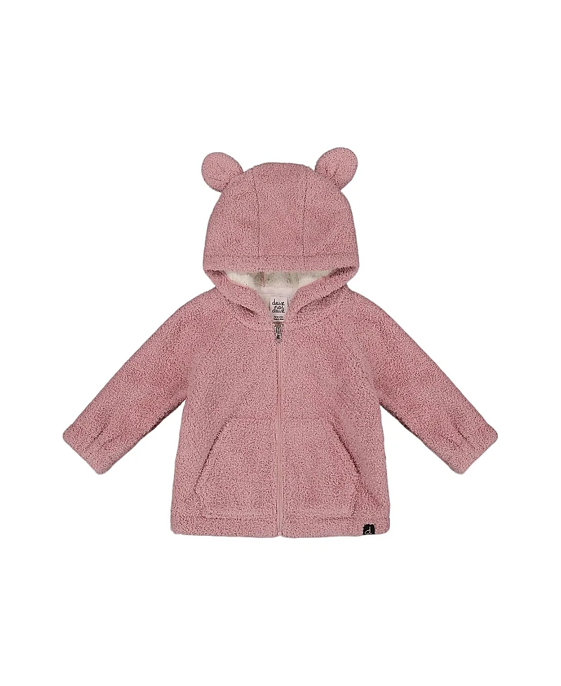 Deux par Girls' Hooded Full Zip Cat Plush Jacket - Baby