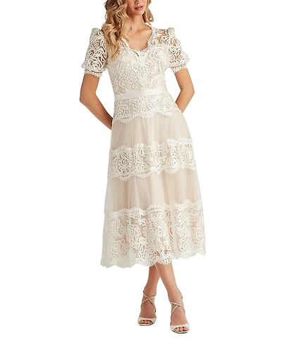 Tadashi Shoji Belline Embroidered Chiffon Midi Dress