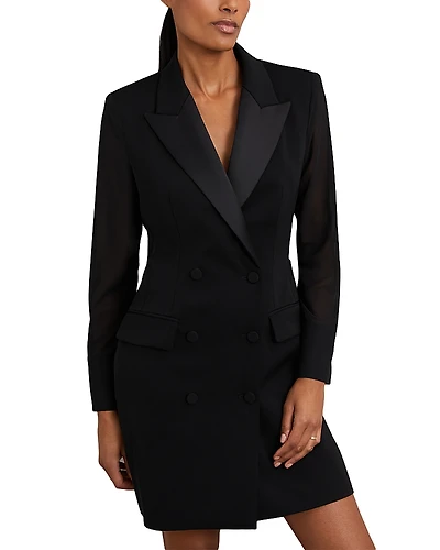 Reiss Adina Sheer Sleeve Tuxedo Mini Dress