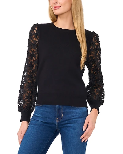 CeCe 3D Floral Lace Combo Sweater