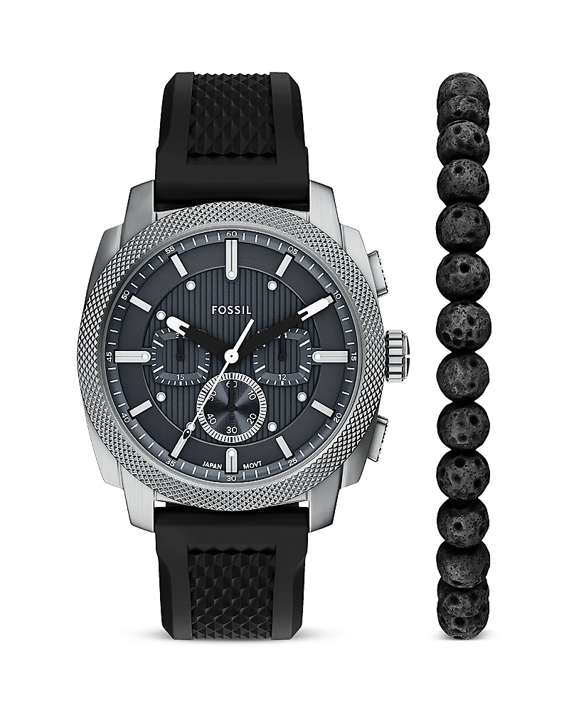 Fossil Machine Chronograph Black Silicone Watch, 44mm