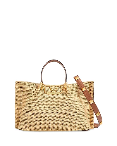 Valentino Garavani Medium Vlogo Raffia Tote