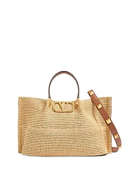 Valentino Garavani Medium Vlogo Raffia Tote