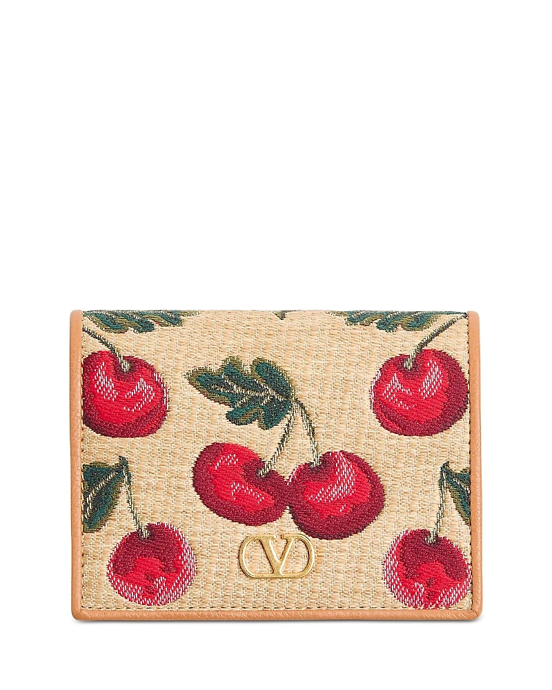 Valentino Garavani VLogo Signature Cherryfic Jacquard Raffia Wallet
