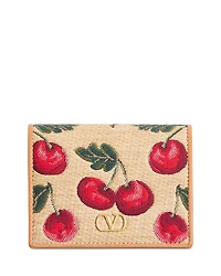 Valentino Garavani VLogo Signature Cherryfic Jacquard Raffia Wallet