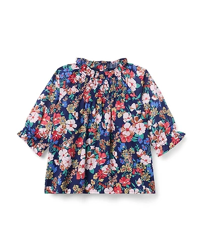 Janie and Jack Girls' Floral Ruffle Smocked Top - Little Kid, Big Kid
