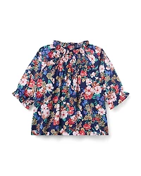 Janie and Jack Girls' Floral Ruffle Smocked Top - Little Kid, Big Kid
