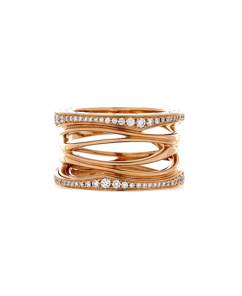Pre-Owned Bvlgari B. Zero1 Design Legend Zaha Hadid Four Band Ring 18K Rose Gold with Diamonds