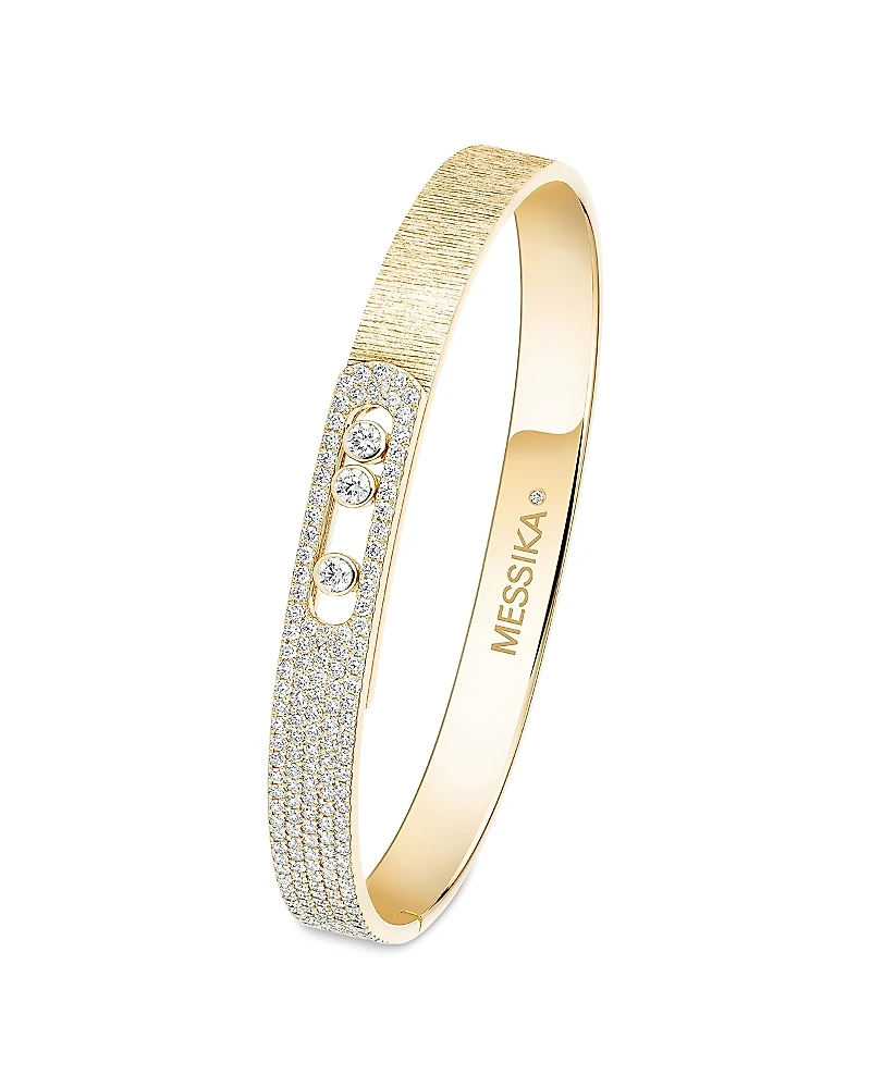 Messika 18K Yellow Gold Move Noa Diamond Semi Pave Cisele Bangle Bracelet