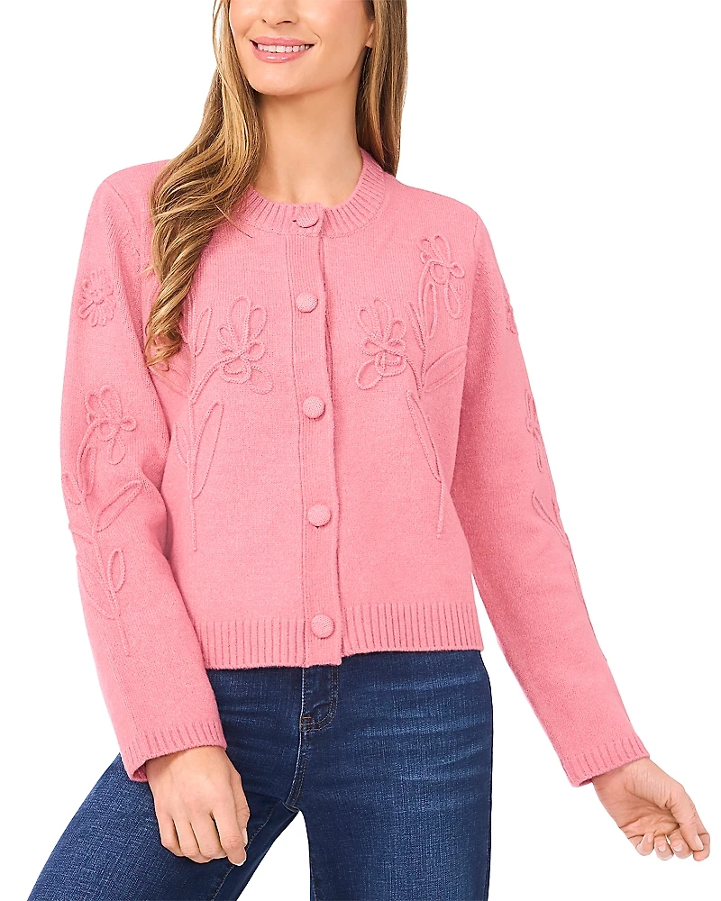CeCe Floral Embroidery Cardigan Sweater