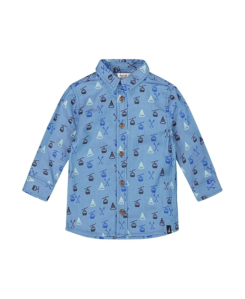 Deux par Boys' Printed Long Sleeve Button Front Chambray Shirt - Little Kid