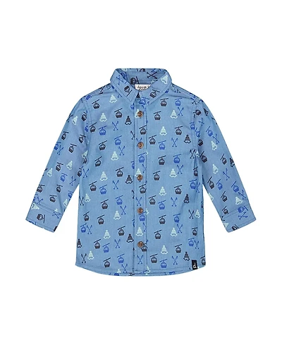 Deux par Boys' Printed Long Sleeve Button Front Chambray Shirt - Little Kid