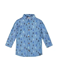 Deux par Boys' Printed Long Sleeve Button Front Chambray Shirt - Little Kid