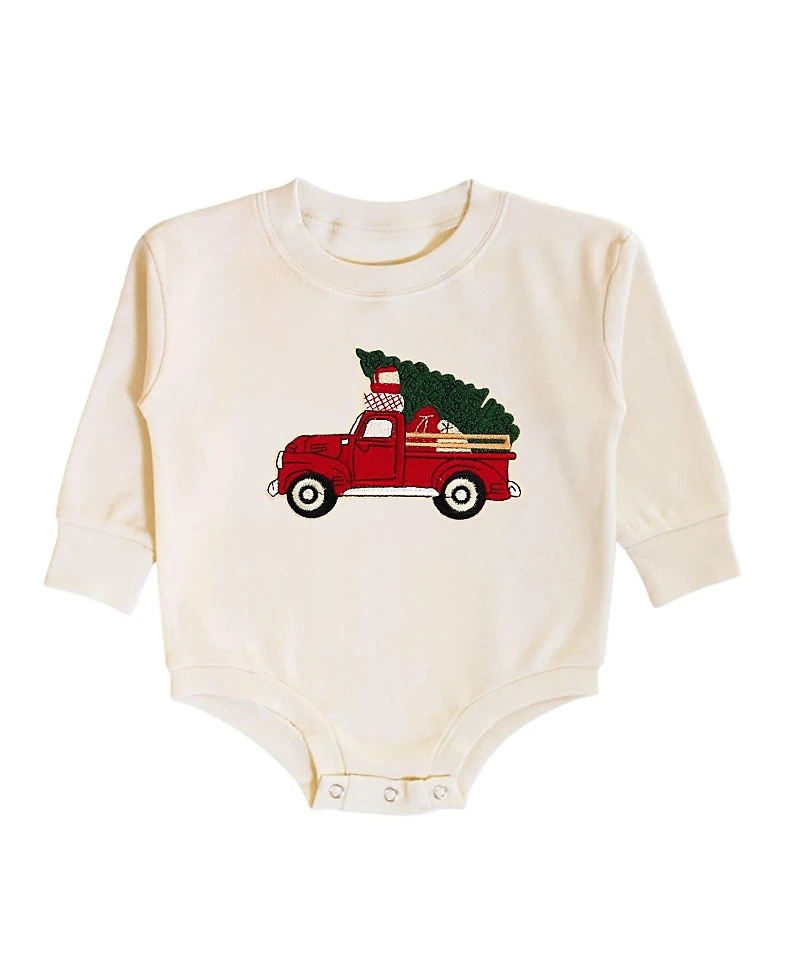 Sweet Wink Boys' Christmas Truck Patch Long Sleeve Romper - Baby