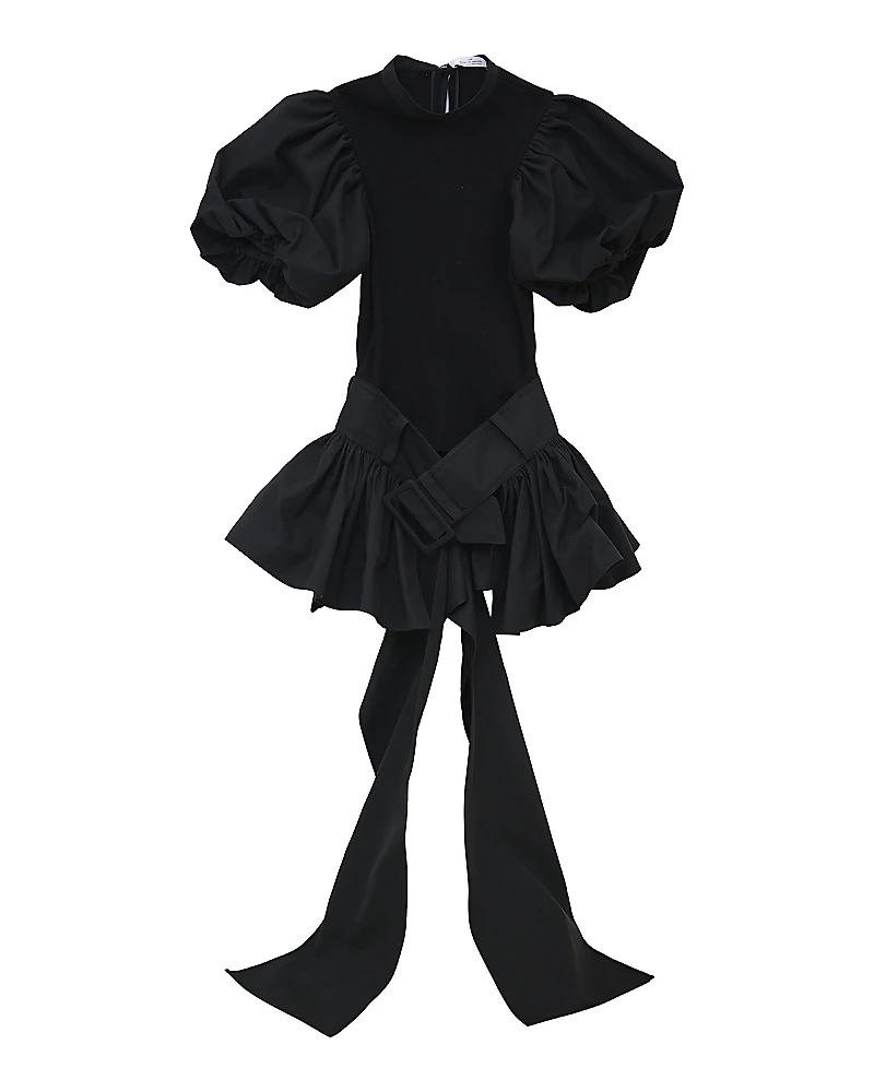 rokh Belted Flare Puff Sleeve Top