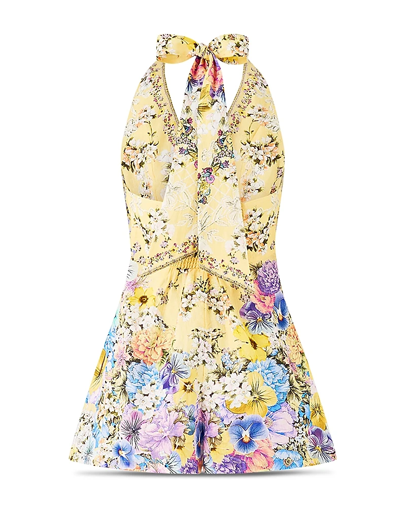 Camilla Linen Button Front Halter Playsuit