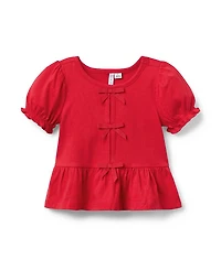 Janie and Jack Girls' Bow Peplum Top - Baby, Little Kid