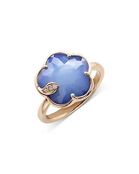 Pasquale Bruni 18K Rose Gold Petite Jolie Lapis Lazuli & White Agate Doublet and White & Champagne Diamond Flower Ring