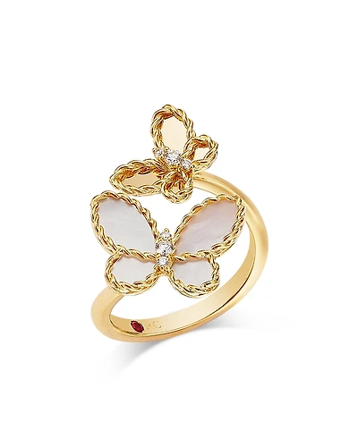 Roberto Coin 18K Yellow Gold Jasmine Mother of Pearl & Diamond Butterfly Bypass Ring