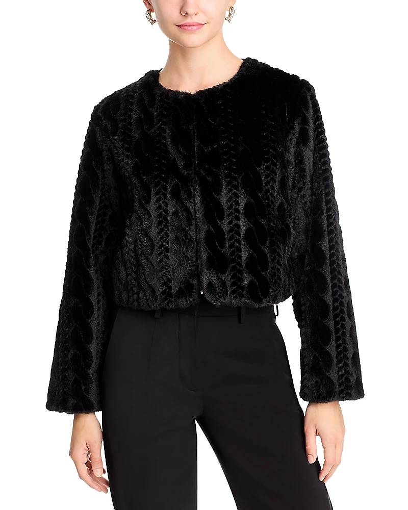 T Tahari Crewneck Faux Fur Shrug