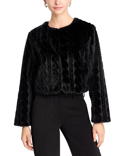 T Tahari Crewneck Faux Fur Shrug