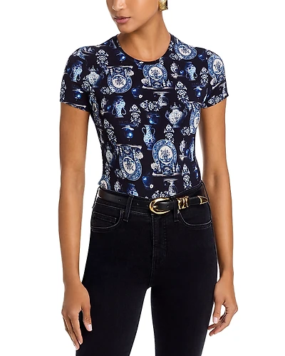 L'Agence Ressi Short Sleeved Porcelain Print Crewneck Tee