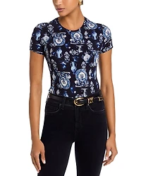 L'Agence Ressi Short Sleeved Porcelain Print Crewneck Tee